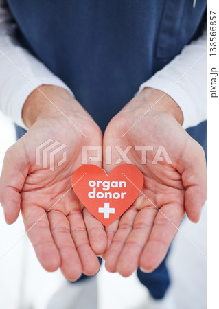 Nurse, hands and heart for organ donor, transplant and good deed for healthcare, medical service and work. Doctor, hospital and charity for help, support and sign for medicare, compassion and donatio 138566857