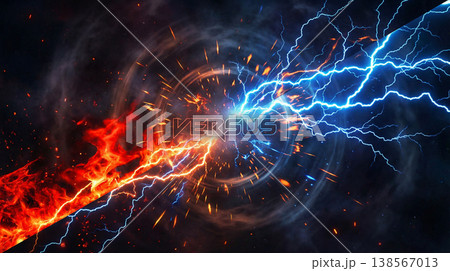 炎と雷が激突するバーサス背景 迫力ある対決イメージ 138567013