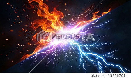 炎と雷の対決 Versus バトル背景グラフィック 138567014
