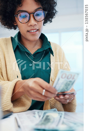 Finance, counting and woman with money, savings and investment with profit, accounting and payment. Person, girl and employee with cash, budget planning and transactions with bonus and economy Finance, counting and woman with money, savings and investment with profit, accounting and payment. Person, girl and employee with cash, budget planning and transactions with bonus and economy 138567035
