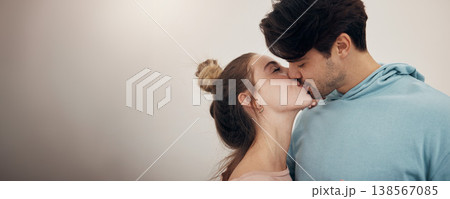 Happy, couple and kiss with love in banner, white background or studio mockup of partnership, loyalty or marriage. Romantic, people or bonding with partner in affection with support and care together Happy, couple and kiss with love in banner, white background or studio mockup of partnership, loyalty or marriage. Romantic, people or bonding with partner in affection with support and care together 138567085