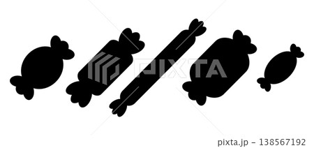 Candy and sweets silhouette icon set. Various wrapped chocolate and caramel candies. Vector illustration Candy and sweets silhouette icon set. Various wrapped chocolate and caramel candies. Vector illustration 138567192