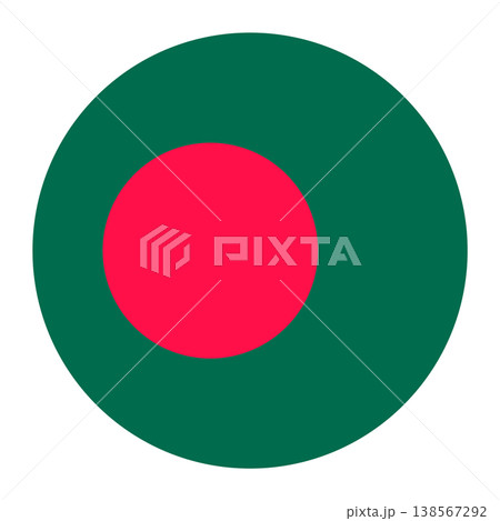 Circular Bangladesh national flag symbol. Country emblem for travel, language and culture. 138567292
