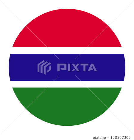 Circular Gambia national flag symbol. Country emblem for travel, language and African culture. Circular Gambia national flag symbol. Country emblem for travel, language and African culture. 138567303