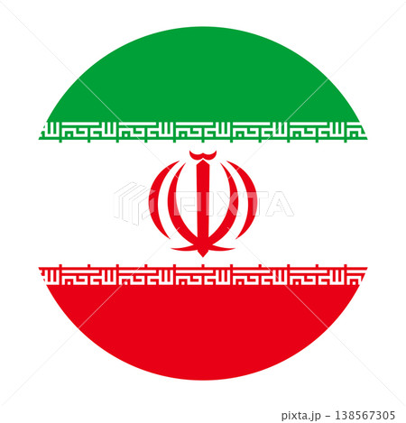 Circular Iranian national flag symbol. Country emblem for travel, language and culture. Circular Iranian national flag symbol. Country emblem for travel, language and culture. 138567305