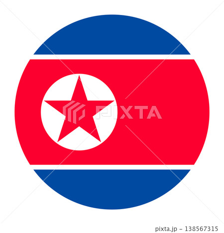 Circular North Korea national flag symbol. DPRK emblem for news, history and politics. Circular North Korea national flag symbol. DPRK emblem for news, history and politics. 138567315