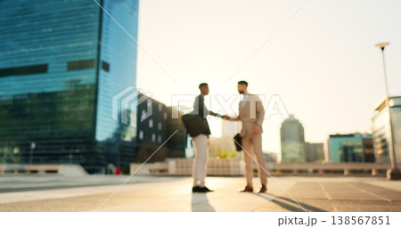 Networking, walking or business people shaking hands in city for project agreement or b2b deal. Teamwork, outdoor handshake or men meeting for a negotiation, offer or partnership opportunity together Networking, walking or business people shaking hands in city for project agreement or b2b deal. Teamwork, outdoor handshake or men meeting for a negotiation, offer or partnership opportunity together 138567851