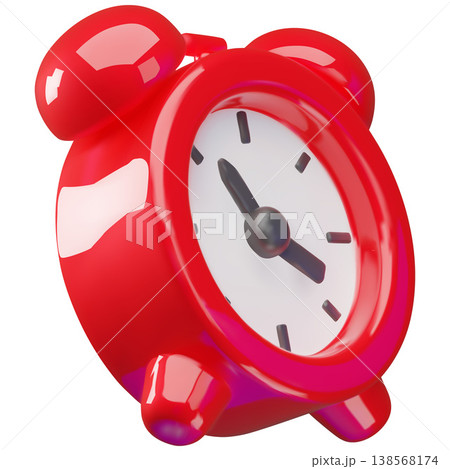 3D red alarm clock, round, with legs and two buttons. 3D red alarm clock, round, with legs and two buttons. 138568174