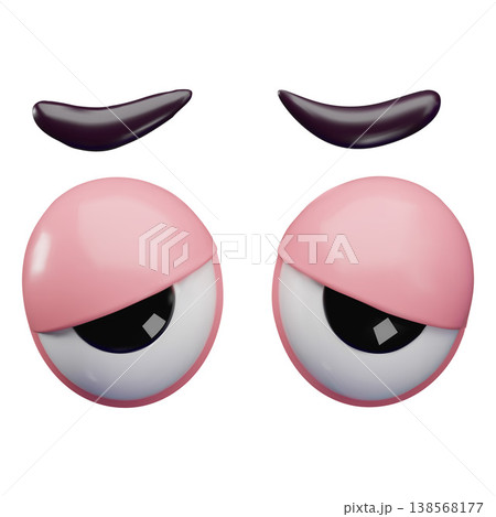 Tired eyes half-open realistic vector 3D design, comic bored face elements, emoji emoticon bad mood facial expression 138568177