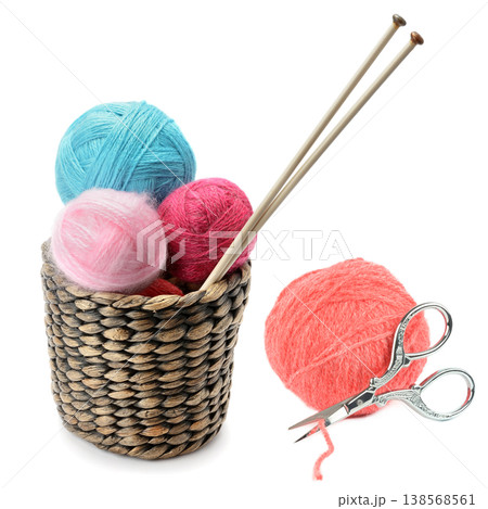 Handicraft Supplies Set Featuring Basket Yarn and Metal Scissors Handicraft Supplies Set Featuring Basket Yarn and Metal Scissors 138568561