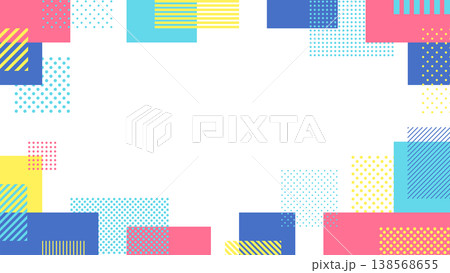 カラフルなドットとストライプの四角形のフレーム 138568655