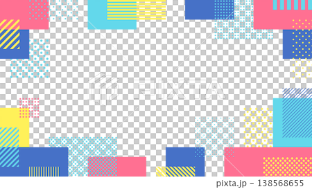カラフルなドットとストライプの四角形のフレーム 138568655
