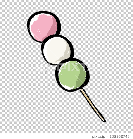 串に刺さった三色だんごの手描きイラスト 串に刺さった三色だんごの手描きイラスト 138568743