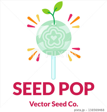Mint Seed Pop Lollipop Candy Vector with Sprout Leaves Flat Design 138569468