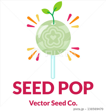Green Seed Pop Lollipop Candy Vector with Sprout Leaves Flat Design 138569470