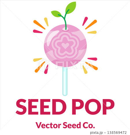 Pink Seed Pop Lollipop Candy Vector with Sprout Leaves Flat Design Pink Seed Pop Lollipop Candy Vector with Sprout Leaves Flat Design 138569472