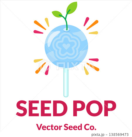 Blue Seed Pop Lollipop Candy Vector with Sprout Leaves Flat Design 138569473