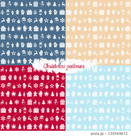 Classic Christmas Seamless Pattern Set with Holiday Icons Classic Christmas Seamless Pattern Set with Holiday Icons 138569672