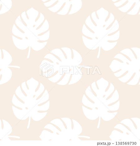 Soft Monstera Seamless Pattern  Light Neutral Design 138569730