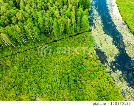 Krutynia river Masuria, Poland. Aerial view 138570189
