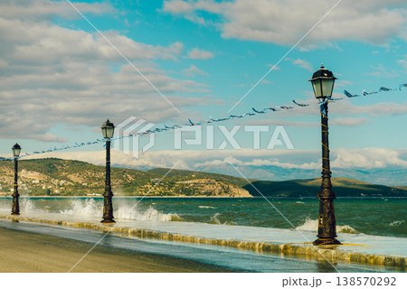 Promenade walking area on seaside in greek resort Promenade walking area on seaside in greek resort 138570292