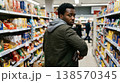 Young African-American man hiding grocery item inside jacket in supermarket. Concept of shoplifting poverty and economic struggle. 138570345