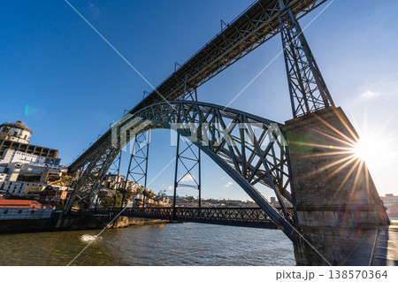Dom Luis I bridge over Douro river Porto Portugal low angle view Dom Luis I bridge over Douro river Porto Portugal low angle view 138570364