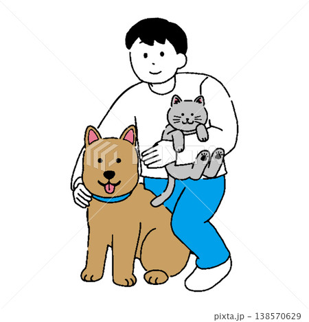 犬と猫と男性 138570629
