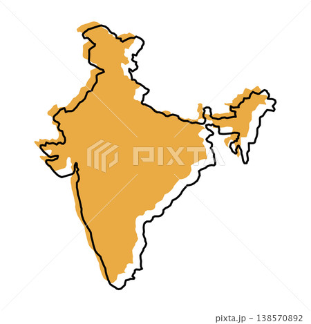 India map from black contour curves lines with a orange shifted silhouette on white background India map from black contour curves lines with a orange shifted silhouette on white background 138570892