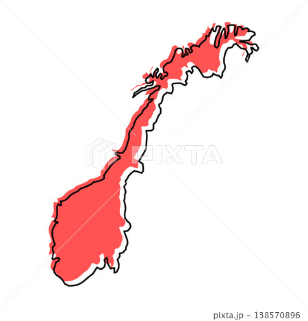 Norway map from black contour curves lines with a red shifted silhouette on white background 138570896