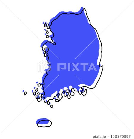 South Korea map from black contour curves lines with a blue shifted silhouette on white background South Korea map from black contour curves lines with a blue shifted silhouette on white background 138570897