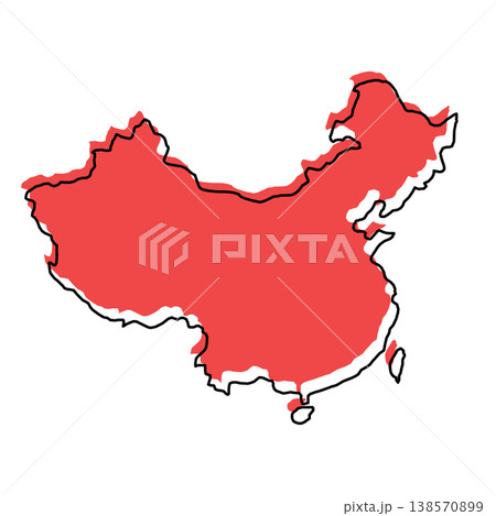 China map from black contour curves lines with a red shifted silhouette on white background China map from black contour curves lines with a red shifted silhouette on white background 138570899