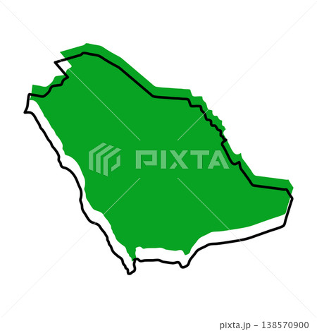 Saudi Arabia map from black contour curves lines with a green shifted silhouette on white background 138570900