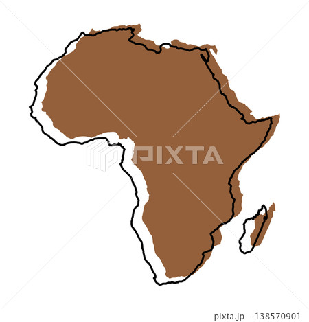 Africa map from black contour curves lines with a brown shifted silhouette on white background Africa map from black contour curves lines with a brown shifted silhouette on white background 138570901