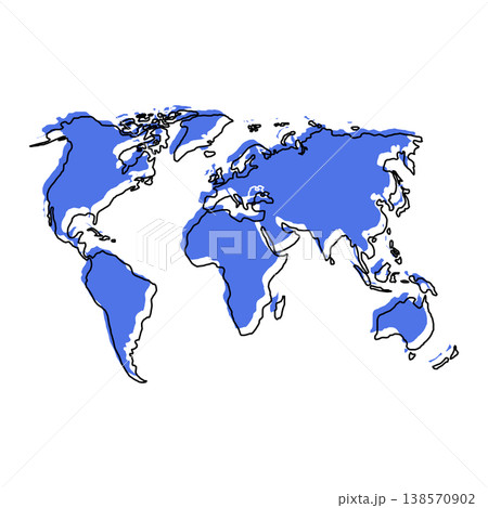World map from black contour curves lines with a blue shifted silhouette on white background World map from black contour curves lines with a blue shifted silhouette on white background 138570902