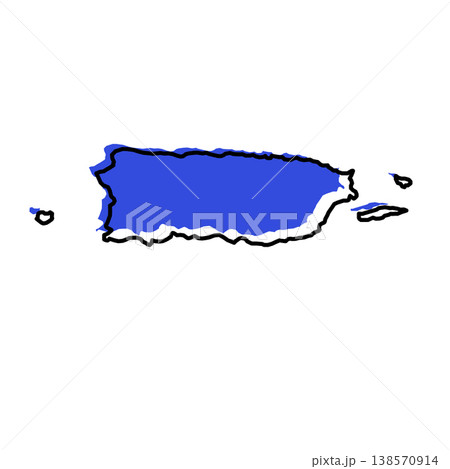 Puerto Rico map from black contour curves lines with a blue shifted silhouette on white background 138570914
