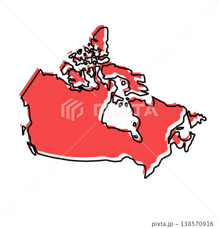 Canada map from black contour curves lines with a red shifted silhouette on white background 138570916