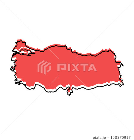Turkey map from black contour curves lines with a red shifted silhouette on white background 138570917