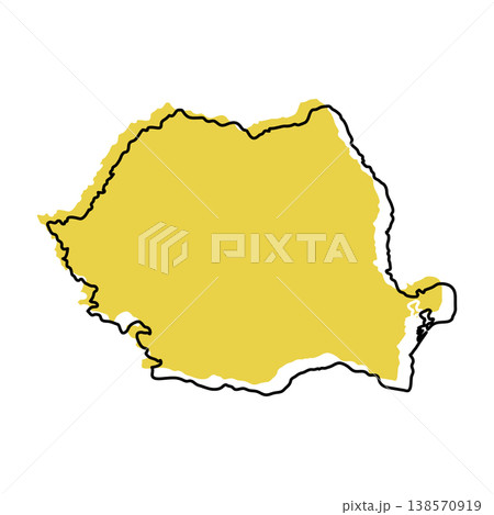 Romania map from black contour curves lines with a yellow shifted silhouette on white background Romania map from black contour curves lines with a yellow shifted silhouette on white background 138570919
