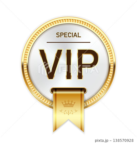 VIP product, medal with golden ribbon, Very, Important, Person badge or insignia, special elite client, vector VIP product, medal with golden ribbon, Very, Important, Person badge or insignia, special elite client, vector 138570928