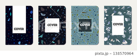 Notebook cover design. Terrazzo abstract background made of natural stones, granite, quartz and marble. Venetian terrazzo texture notebook cover template. Notebook cover design. Terrazzo abstract background made of natural stones, granite, quartz and marble. Venetian terrazzo texture notebook cover template. 138570964