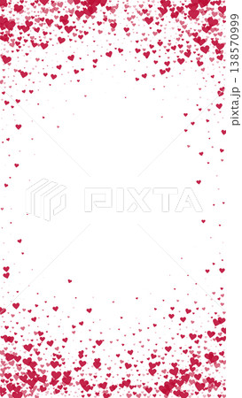 Sprinkled hearts valentine template. Red hearts scattered on white background. Festive sprinkled hearts vector illustration. 138570999
