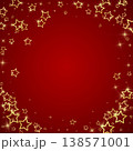 Gold sparkling star confetti. Chaotic dreamy childish overlay template. Festive stars vector illustration on red background. 138571001