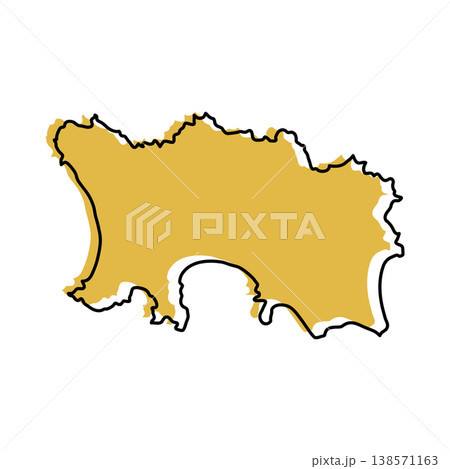 Jersey map from black contour curves lines with a yellow shifted silhouette on white background 138571163