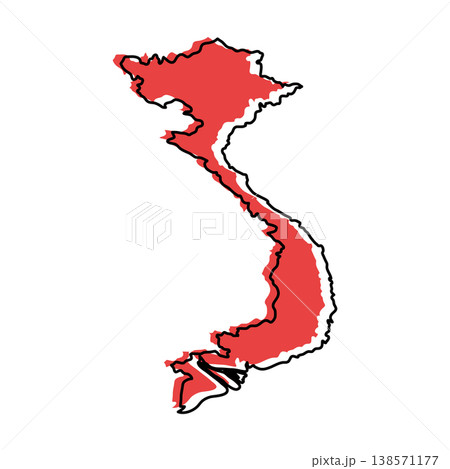 Vietnam map from black contour curves lines with a red shifted silhouette on white background 138571177