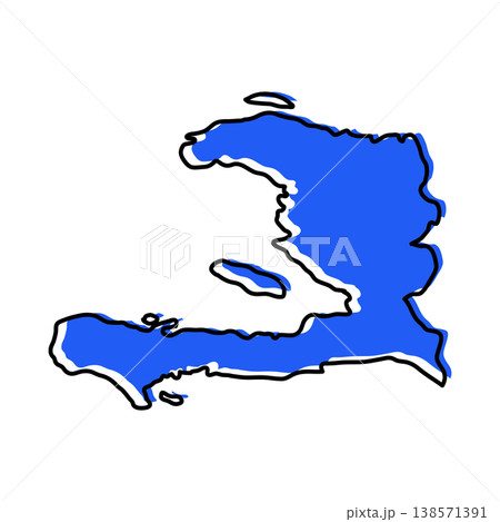 Haiti map from black contour curves lines with a blue shifted silhouette on white background Haiti map from black contour curves lines with a blue shifted silhouette on white background 138571391