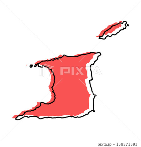 Trinidad and Tobago map from black contour curves lines with a red shifted silhouette on white background Trinidad and Tobago map from black contour curves lines with a red shifted silhouette on white background 138571393