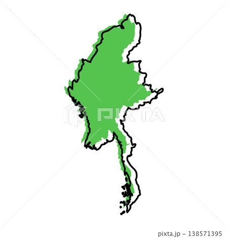 Myanmar map from black contour curves lines with a green shifted silhouette on white background Myanmar map from black contour curves lines with a green shifted silhouette on white background 138571395