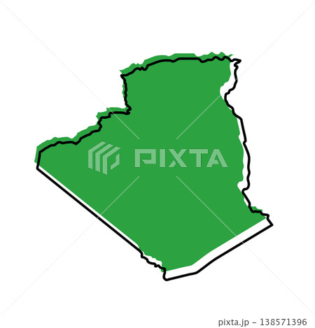 Algeria map from black contour curves lines with a green shifted silhouette on white background 138571396