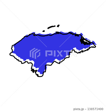 Honduras map from black contour curves lines with a blue shifted silhouette on white background Honduras map from black contour curves lines with a blue shifted silhouette on white background 138571400